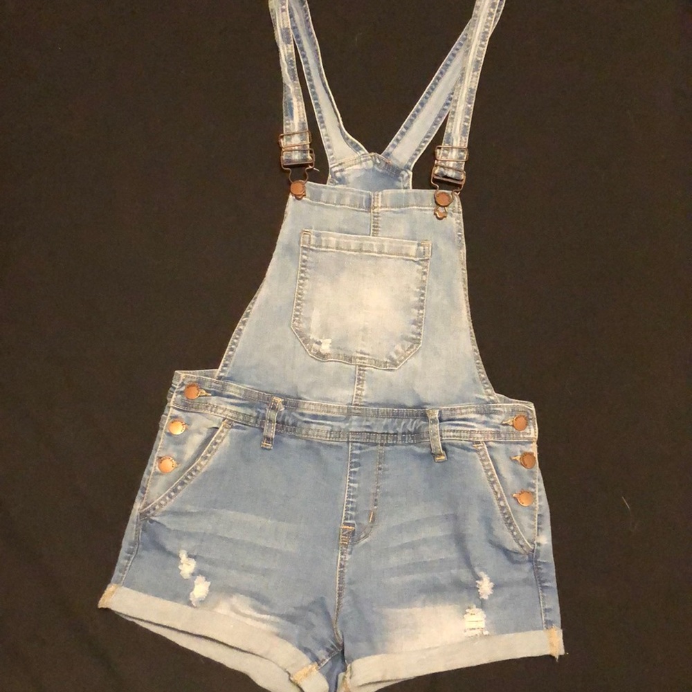 Denim overall shorts
